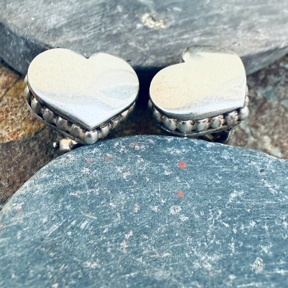 Authentic Lagos Caviar Heart Pierced Earrings Sterling Silver 14k Post Retired - Picture 4 of 7